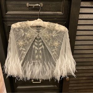 Wedding Cape brand New Hand made small to medium feathers beaded flowers crystal